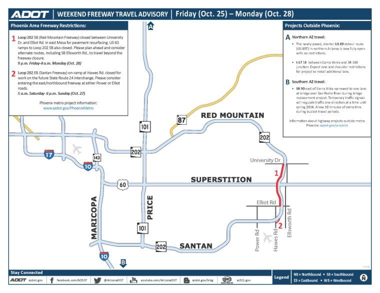 Weekend freeway advisory map